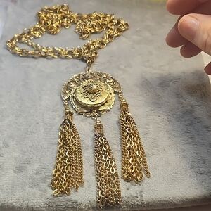 Elegant Gold Tassel Necklace Double Strànd